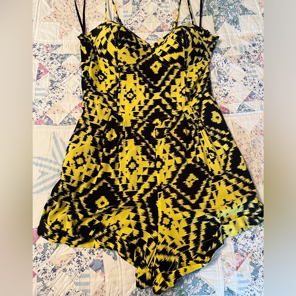 Material Girl Yellow and Black shorts romper - Picture 4 of 9